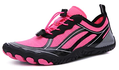 Teechodina Unisex Traillaufschuhe Herren Damen Wanderschuhe Barfußschuhe Laufschuhe Knit Sneaker Fitnessschuhe Fivefinger Zehenschuhe, Rosa M, 37 von Teechodina