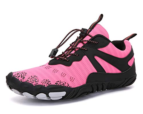 Teechodina Unisex Wanderschuhe Traillaufschuhe Herren Damen Trekkingschuhe Barfußschuhe Fitnessschuhe Laufschuhe für Fitness Tennis Outdoor, Rosa&Schwarz, 37 von Teechodina