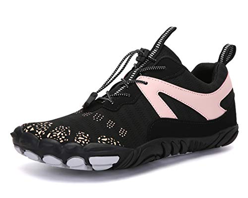 Teechodina Unisex Wanderschuhe Traillaufschuhe Herren Damen Trekkingschuhe Barfußschuhe Fitnessschuhe Laufschuhe für Fitness Tennis Outdoor, Schwarz&Rosa, 36 von Teechodina