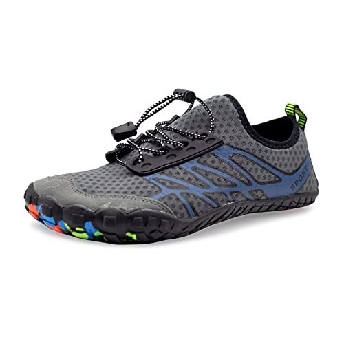 Teemie Badeschuhe Damen Wasserschuhe Herren Strandschuhe Unisex Schnell Trocknend Schwimmschuhe Aquaschuhe Surfschuhe Outdoor Wassersport Tauchen Surfen Traillaufschuhe Grau 44 von Teemie