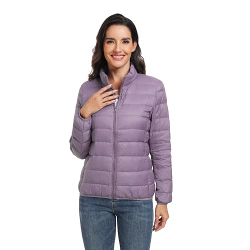 Teemie Damen Daunenjacke Jacke Steppjacke Leichte Übergangsjacke Für Frauen Winterjacke Warm Wintermantel Daunenmantel Kurz Steppmantel Gefüttert Outwear Winter Freizeit Wandern Lila XL von Teemie