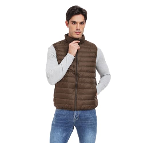 Teemie Herren Weste Steppweste Outdoor Stehkragen Winter Ärmellos Gilet Jacke Freizeit Wärme Winterweste Für Männer Leicht Sportweste Übergangsjacke Mit Reißverschluss Braun M von Teemie