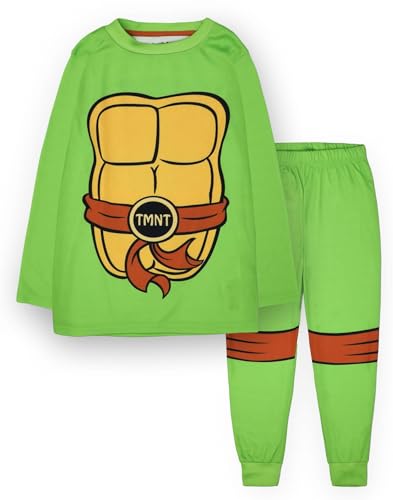 TEENAGE MUTANT NINJA Turtles Jungen Pyjama Set | Kinder Grün Loungewear Langarm-T-Shirt & Langbeinhose Kompletter Pyjama | TMNT Outfit Kostüm Pyjama | Action Cartoon Hero Nachtwäsche Merchandise von TEENAGE MUTANT NINJA