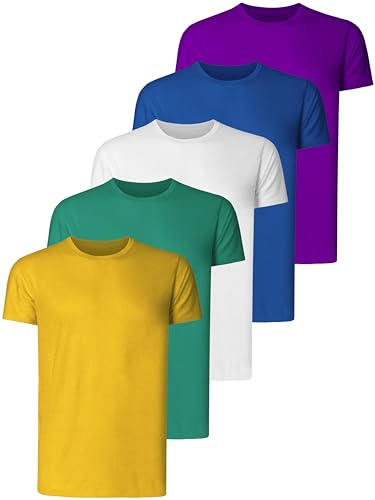 Teesmen Herren T-Shirts 5 Pack Kurzarm Rundhalsausschnitt Sport Tees Baumwolle Arbeitskleidung Jungen Unterhemden Gym Running Workout Tshirts für Männer(Mulitcolor Set 1-5XL) von Teesmen