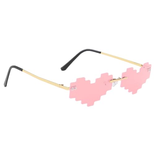 Teksome Herzförmige Brille, lustige Mosaik-Herz-Sonnenbrille, Mosaik, bunt, randlos, Cut-Edge-Brille, Strand, trendige Brille für Damen und Herren, rose, Refer to description von Teksome