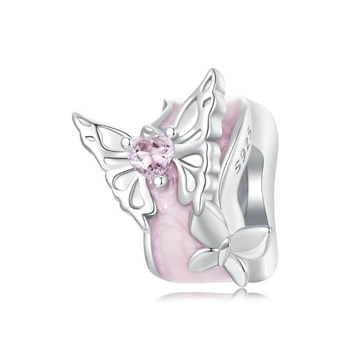 Rosa Schmetterling Silikon Stopper Perlen Charm 925 Sterling Silber Charm passend für Pandora Armband Halskette,BSC991 von Teleye