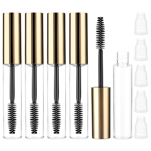 5 Stück Leere Mascara Tube 10ml Nachfüllbare Mascara Flasche mit Wimpern Zauberstab Mascara Transparente Behälterflasche Mascara Röhre mit Innenstopfen zur Vermeidung von Auslaufen (Gold) von Telooco