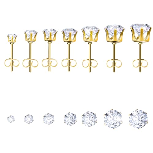 Schmetterling Ohrringe Ohrstecker 7 Paar Damen Edelstahl Ohrringe 2-8 mm Diamant Ohrstecker mit Zirkonia Klare Ohrringe Ohrstecker Schmuck für Damen Herren Knorpel Ohrringe (Gold) von Telooco