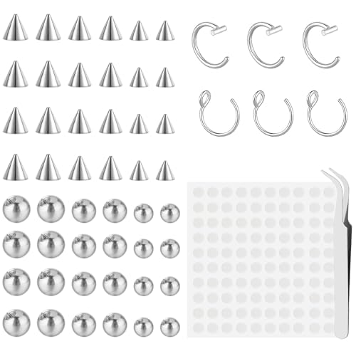 Telooco 54 Stück Piercing Kugel Fake Nasenpiercing Augenbraue Ring Lippenring Fake Nasenringe und Nasenstecker Set 3/4/5 mm mit 100 Aufkleber für Nicht Durchdringenden Nasenschmuck Unisex Telooco 54 Stück Piercing Kugel Fake Nasenpiercing Augenbraue Ring Lippenring Fake Nasenringe und Nasenstecker Set 3/4/5 mm mit 100 Aufkleber für Nicht Durchdringenden Nasenschmuck Unisex von Telooco