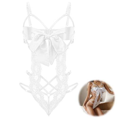 Telooco Damen Sexy Body EIN Stück Babydoll Dessous Spitze Negligee Lingerie Nachtwäsche Unterwäsche Spitze Hohl Dessous für Damen Frauen Party Outfit (Weiß) von Telooco