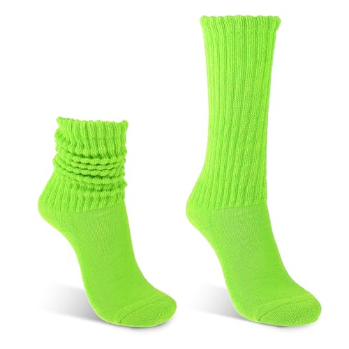 Telooco Slouch Socken für Damen Weiche Socken Muttertag Neon Knit Schoppersocken Oberschenkel Hohe Stiefel Socken Winter Thermosocken 80er Jahre Punk Outfit Party Zubehör Retro Streetwear, Grün von Telooco