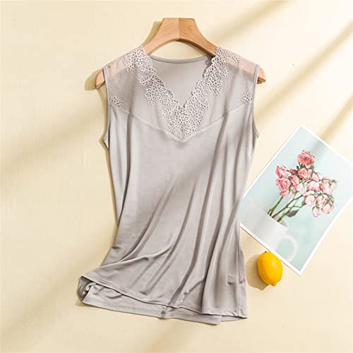 Ärmelloses Shirt Für Damen Sexy Seidenhemdchen Mit V-Ausschnitt Unterwäsche Tank Top Bluse Unterwäsche (Color : Gray, Size : M/Medium) von Telusu