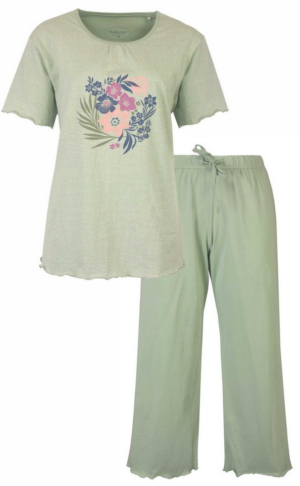 Tenderness Schlafanzug Damen Pyjama mit Caprihose (2 tlg) Baumwolle von Tenderness