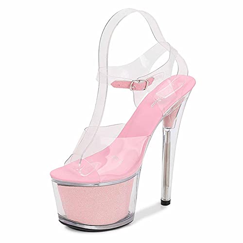 6.49in Damen Sexy Plateau High Heel Damen Heels Peep Sandalen Damen Plateau Open Toe High Heel Stiletto Pumps Pumps Pumps Sexy Pole Dance Striptease Schuhe,Rosa,41 EU von Tent