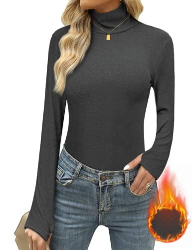 Terecey Rollkragen Langarm-T-Shirt Damen Basic Stehkragen Thermooberteile Baumwolle Sweatshirts Slim Fit Pullover Thermounterhemd Warm Turtleneck Unterwäsche mit Daumenloch, Dunkelgrau L Terecey Rollkragen Langarm-T-Shirt Damen Basic Stehkragen Thermooberteile Baumwolle Sweatshirts Slim Fit Pullover Thermounterhemd Warm Turtleneck Unterwäsche mit Daumenloch, Dunkelgrau L von Terecey