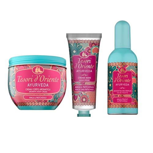 TESORI D'ORIENTE Pflegeset Ayurveda: Handcreme, Bodycreme & EDT - Wellness-Rituale für Körper & Sinne - aromatische Körpercreme, Handcreme, Eau de Toilette von Tesori d'Oriente