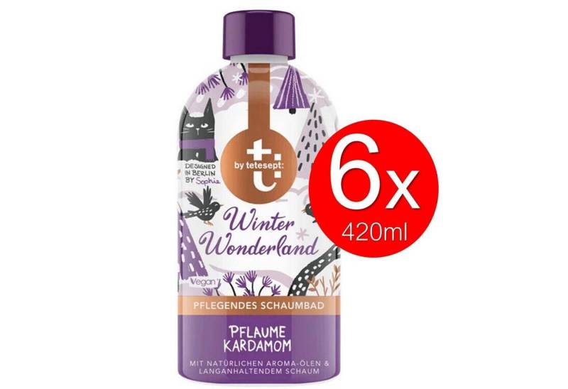 Tetesept Bademilch Pflege Schaumbad Set 6x 420ml Winter Wonderland Aroma Cremebad Duft, 6-tlg., Duschbad Badezusatz kuschelige Badezeit Bademilch Vegan von Tetesept