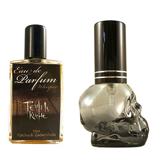 Teufelsküche Patchouli "Whisper"+ Leerflakon Skull Patchouly mit Zedernholz, Eau de Parfum für Herren, Gothic Parfum, Mini Flakon, 10ml Glasflakon, Gotik Patchouly von Teufelsküche