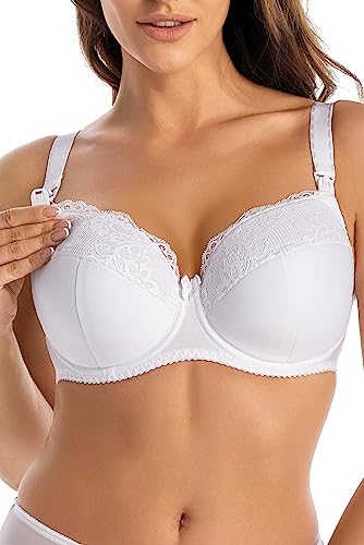 Teyli Damen Still BH - BH Bügel - BH Grosse Grössen Umstandskleidung mit Spitze - Still BH Große Brüste - Damen-BHS Stillen - Frauen Bra Weiß 100I Teyli Damen Still BH - BH Bügel - BH Grosse Grössen Umstandskleidung mit Spitze - Still BH Große Brüste - Damen-BHS Stillen - Frauen Bra Weiß 100I von Teyli