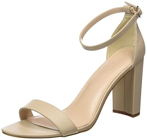 The Drop Damen Rebecca Riemensandalen mit Hohem Blockabsatz Heeled Sandal, Beige, 40 EU von The Drop