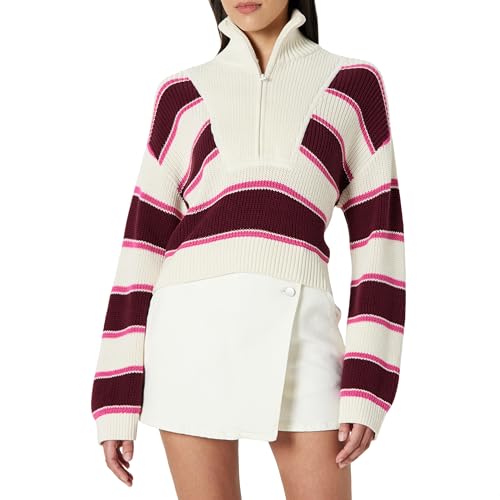 The Drop Russel Stripe Half Zip Sweater Pullover, Burgunderrot gestreift, XS The Drop Russel Stripe Half Zip Sweater Pullover, Burgunderrot gestreift, XS von The Drop