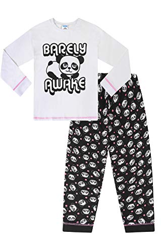 Barely Awake Panda Schlafanzug für Mädchen, langärmelig, Schwarz / Weiß, weiß, 134 von ThePyjamaFactory