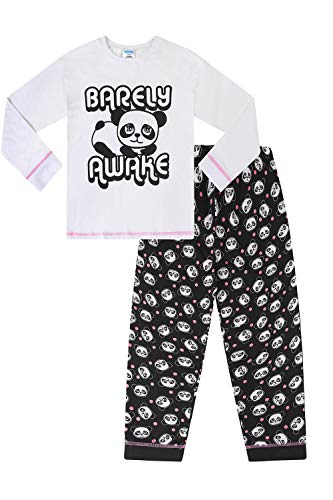Barely Awake Panda Schlafanzug für Mädchen, langärmelig, Schwarz / Weiß, weiß, 146 von ThePyjamaFactory