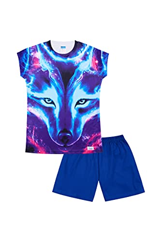 Schlafanzug für Mädchen und Jungen, süßer Wolf, 3D-Stil, kurzer Schlafanzug, weiß, 7-8 Jahre von ThePyjamaFactory