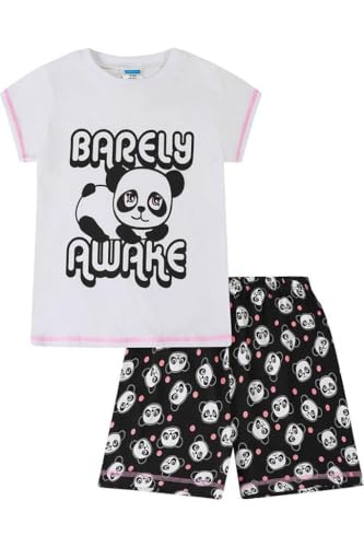 The Pyjama Factory Barely Awake Panda Schlafanzug für Mädchen, kurz, Baumwolle, Schwarz und Weiß Gr. 9-10 Jahre, weiß von ThePyjamaFactory