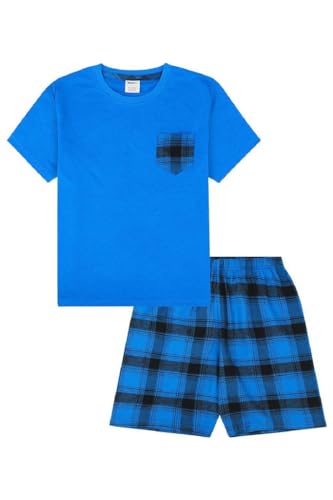 Jungen Blau Gewebter Scheck Baumwolle kurz Schlafanzug (164 (Herstellergröße M)) von ThePyjamaFactory