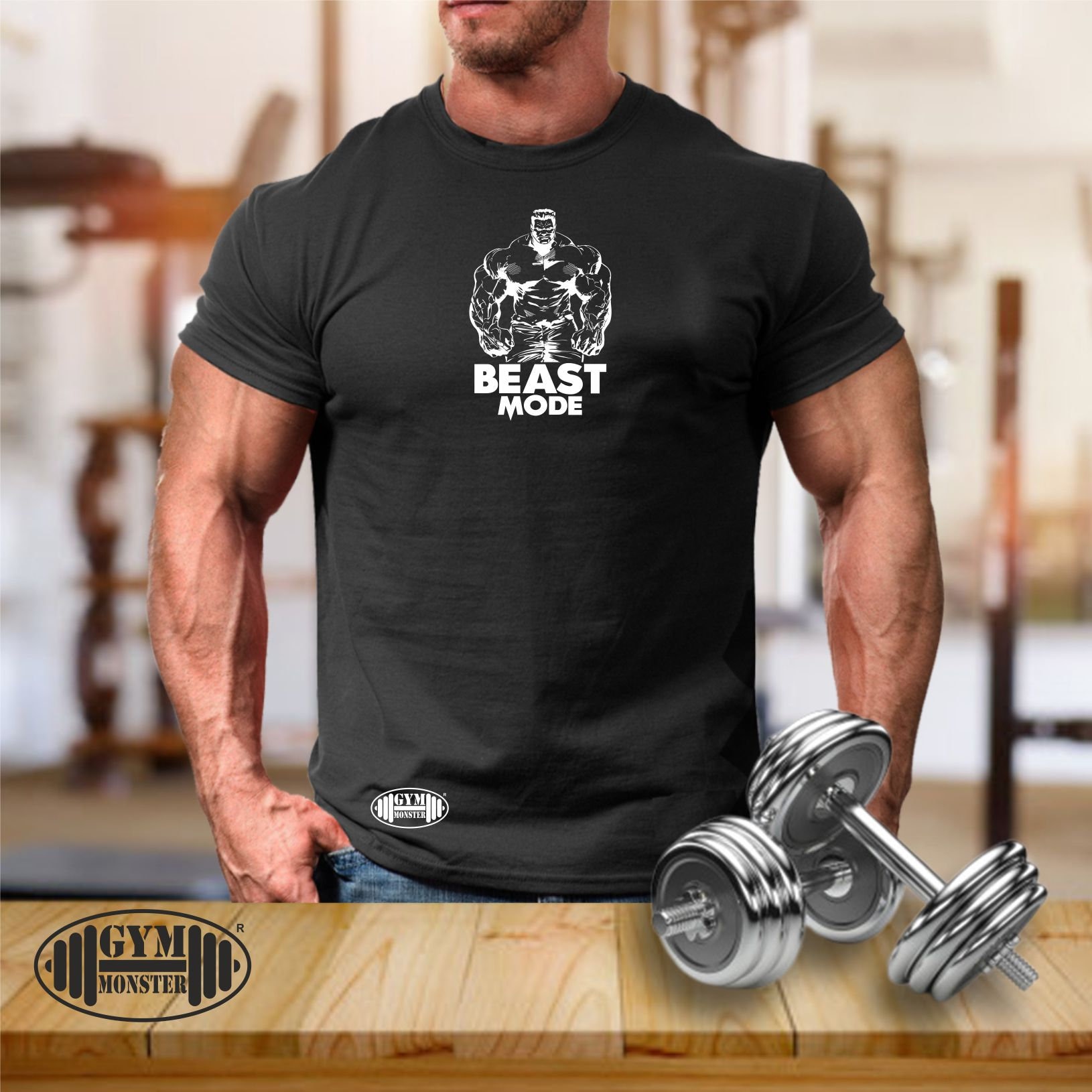 Hulk Beast Mode T Shirt Gym Kleidung Bodybuilding Training Übung Kick Boxen Kampfsport Mma The Monster Herren T-Shirt von TheGymMonsterTGM