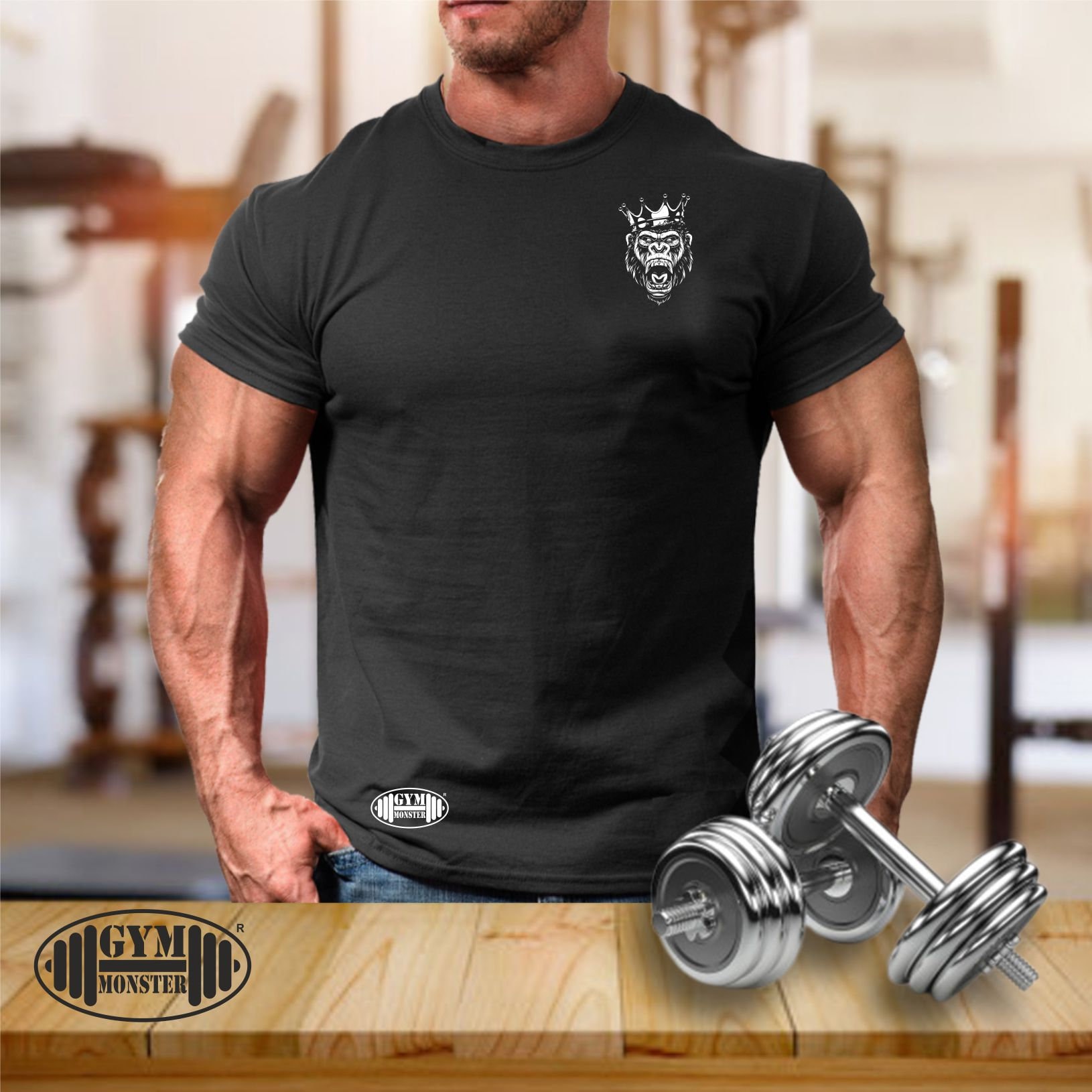 King Gorilla T Shirt Pocket Gym Kleidung Bodybuilding Training Fitness Gewichtheben Boxen Kampfsport Mma Herren T-Shirt von TheGymMonsterTGM