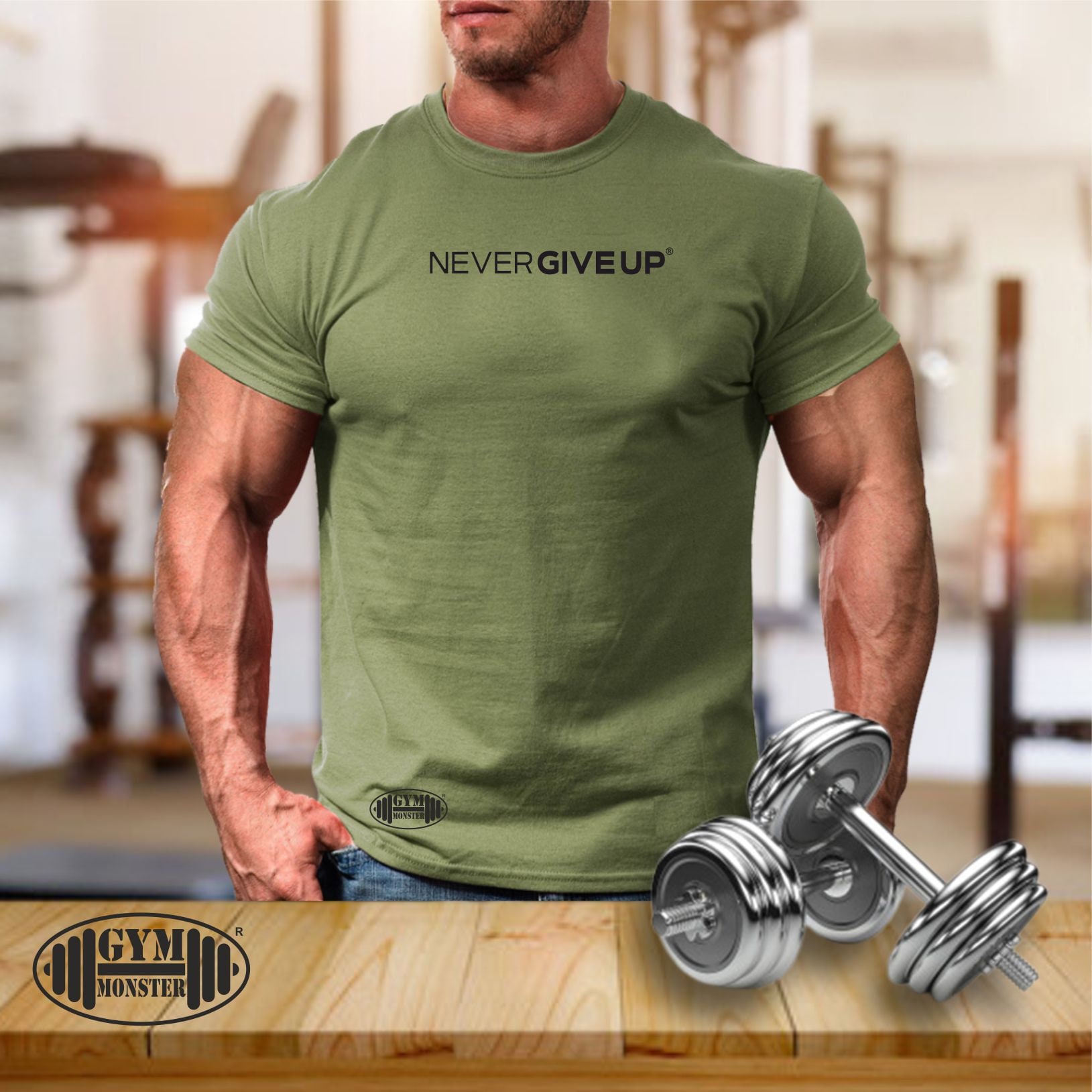 Never Give Up T Shirt Gym Kleidung Bodybuilding Training Fitness Boxen Kampfsport Karate Mma Schwarz Herren T-Shirt von TheGymMonsterTGM