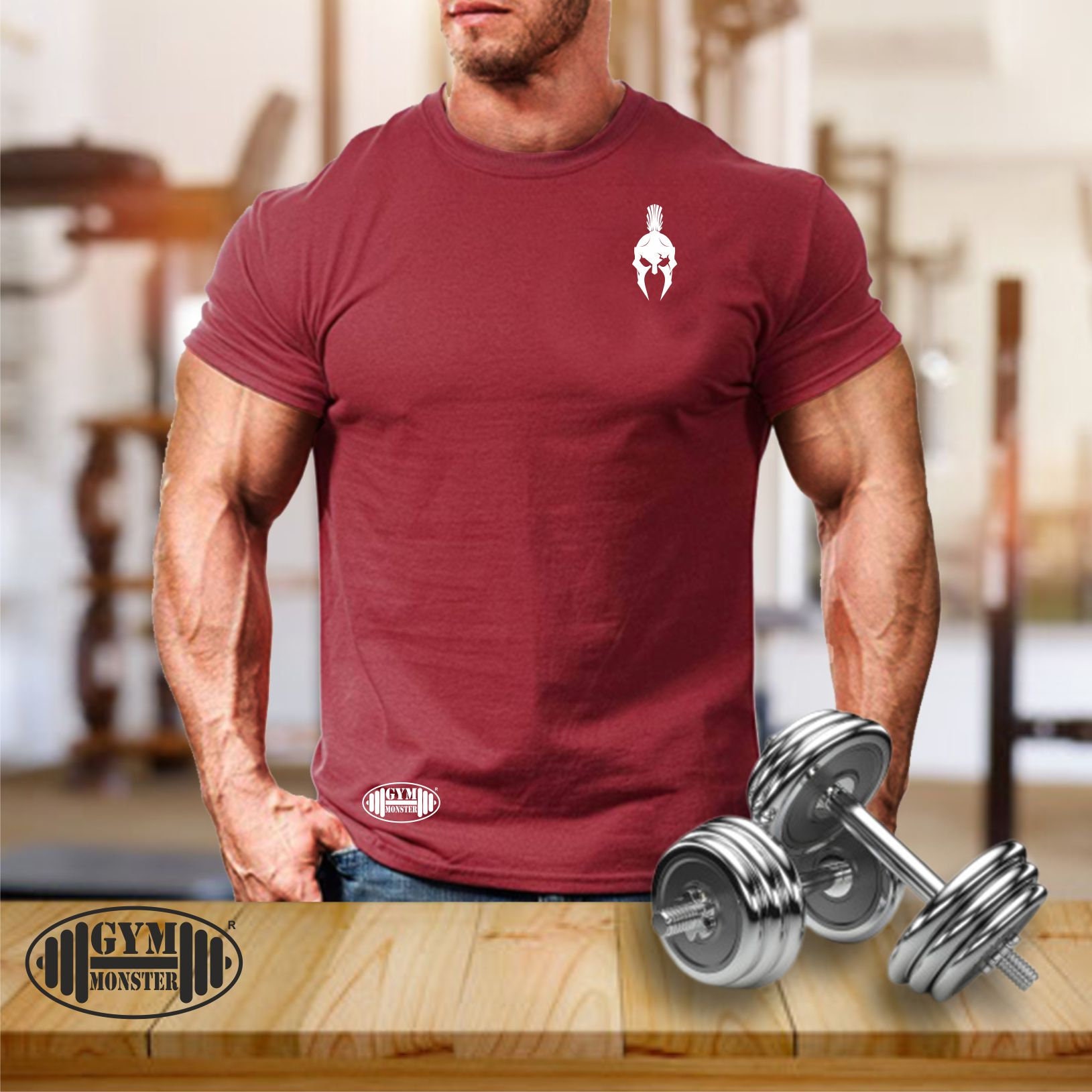 Spartan Krieger T Shirt Pocket Gym Kleidung Bodybuilding Training Fitness Boxen Kampfsport Mma Sparta Helm Herren T-Shirt von TheGymMonsterTGM