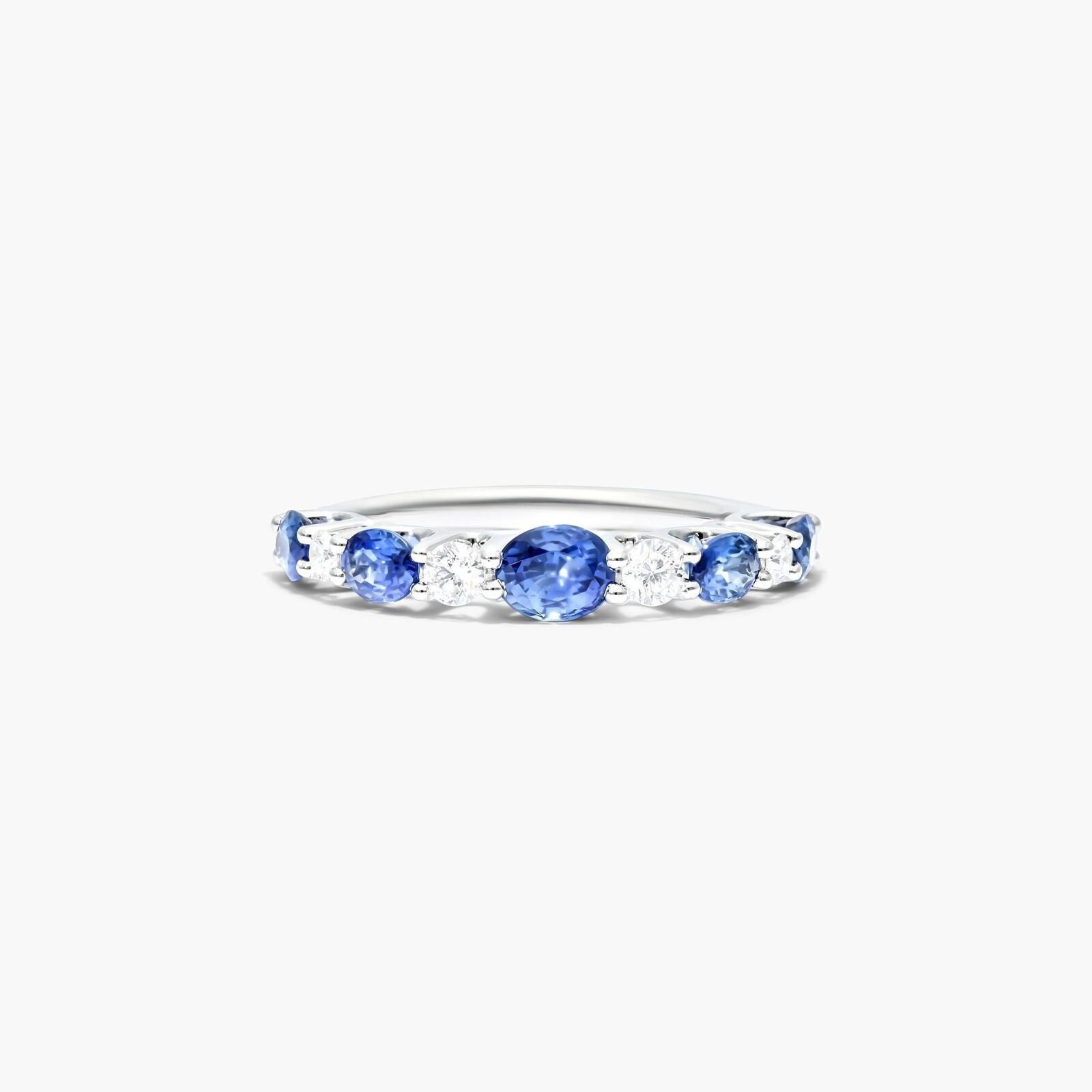 Jubiläumsband, Blue Sapphire Lab Erstellt Diamant Ehering, Halbe Ewigkeit Stapelbar Passende Bänder, 14K Weißgold Band Für Frauen von TheNexusJewel