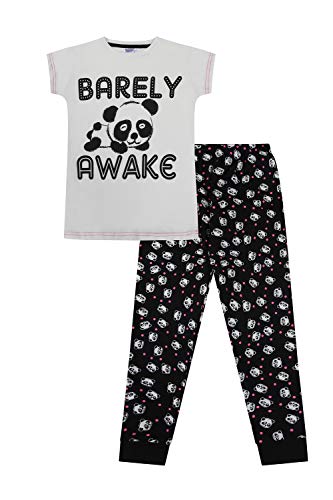 Barely Awake Panda Schlafanzug für Mädchen, lang, Schwarz / Weiß, 9 bis 16 Jahre Gr. 15- 16 Jahre, weiß von ThePyjamaFactory