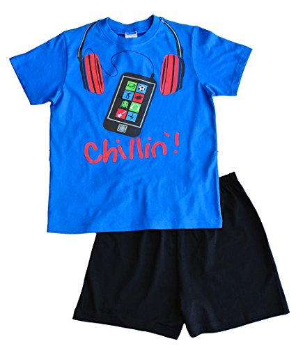 Jungen Schlafanzug Chillin Handy Short Pyjama Blau 11 bis 16 Jahre Gr. 146, blau von ThePyjamaFactory