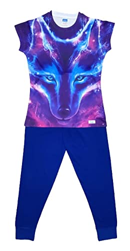 Schlafanzug für Mädchen und Jungen, niedlicher Wolf, 3D-Stil, lang, weiß, 7-8 Jahre von ThePyjamaFactory