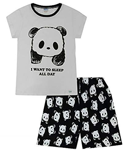 The PyjamaFactory Mädchen I Want to Sleep All Day Panda Kurzer Schlafanzug Schwarz und Weiß Pj 7-16 Jahre, weiß, 9-10 Jahre von ThePyjamaFactory