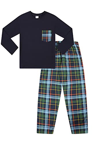 Wincey Pyjama-Set für Herren und Jungen, einfarbig, blau, kariert, gebürstete Baumwolle, lang, blau, 134 von ThePyjamaFactory