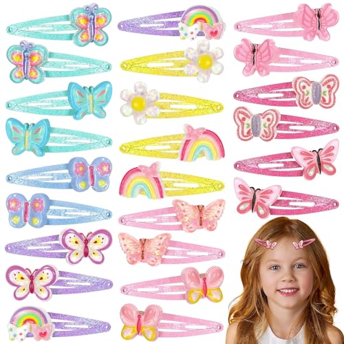 24 Stück Regenbogen-Einhorn-Clips, Metall-Haarspangen, Schmetterlings-Haarspangen, niedliche Meerjungfrau-Haarnadeln, glitzernde Tierhaar-Accessoires für Kleinkinder, kleine Mädchen, von Theaque