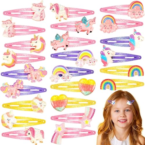 24 Stück Regenbogen-Einhorn-Clips aus Metall, Schmetterlings-Haarspangen, niedliche Meerjungfrau-Haarnadeln, glitzernde Tierhaar-Accessoires für Kleinkinder, kleine Mädchen, Geburtstagsparty-Geschenke von Theaque