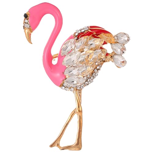 Brosche mit Strasssteinen, Flamingo-Form, Brosche für Damen, Metall von Theaque