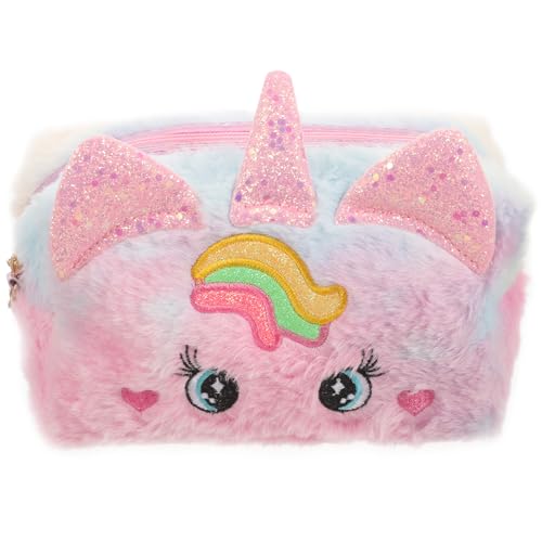 Einhorn-Tasche, Plüsch-Kosmetiktasche, Teenager, Mädchen, Tragetasche, Reise-WC-Tasche, Make-up-Tasche, rose von Theaque