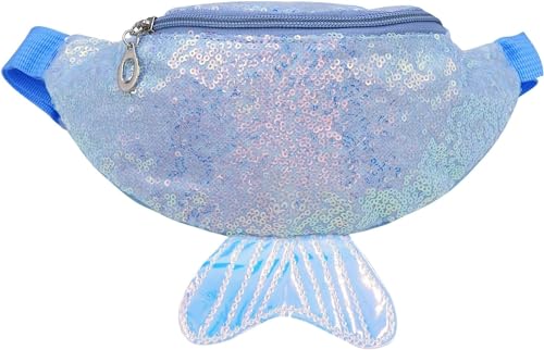 Glitzernde Pailletten-Bauchtasche für Kinder, Mädchen, glitzernd, holografischer Meerjungfrauenschwanz, Hüfttasche, Crossbody-Tasche, blau, Klassisch von Theaque