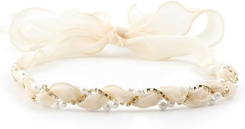 Hutband für Stroh-Sonnenhut, Perlen und Blumen-Haarschal, Stirnband für Hochzeit, Sommer, Strand, Haarschmuck für Damen und Mädchen (Cremeweiß, Einheitsgröße) von Theaque