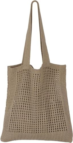 Theaque Häkelnetz-Strandtasche, gestrickt, Sommer, Urlaub, ästhetische Boho-Tragetasche für Damen, I: braun, as shown von Theaque