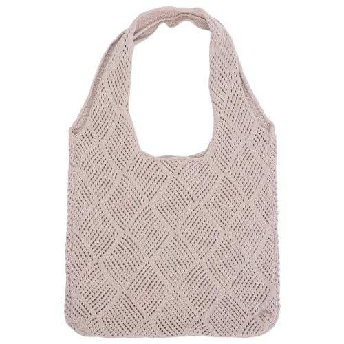 Theaque Strandtasche, ausgehöhlte Handtasche, Stricktasche, gehäkelte Tragetasche, Damen, Sommertasche, beige von Theaque