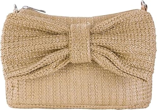 Theaque Stroh-Geldbörse mit Schleife, Sommer-Clutch für Damen, Stroh-Handtasche, Urlaub, Clutch für Strand, Party, Urlaub, Hochzeit, B-khaki, as shown von Theaque