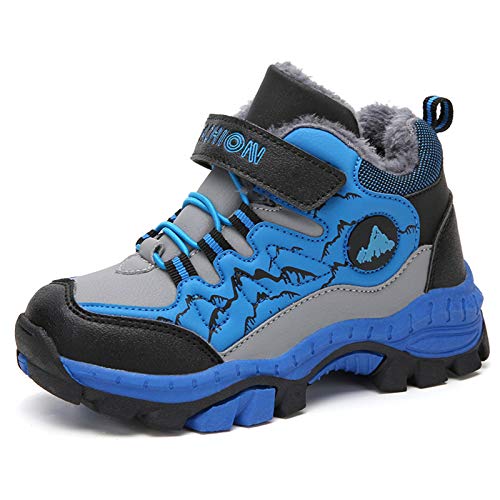 Thlppe Kinder Schuhe Winterschuh Schneestiefel Jungen Trekkingl Stiefel rutschfeste Wanderstiefel Outdoor Baumwollschuhe Blau31EU von Thlppe